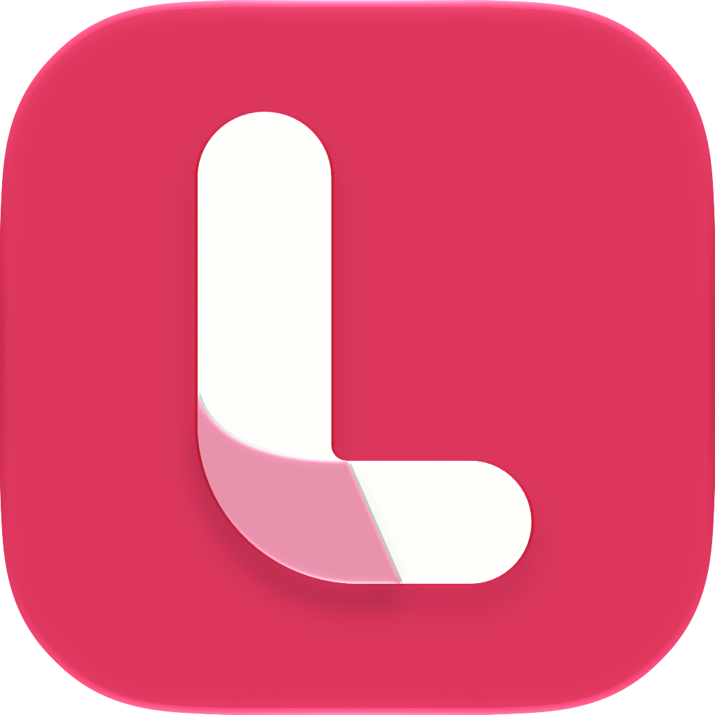 The Longnote app icon in its light appearance: a white folded ribbon shaped like the letter L on a raspberry-pink tile.