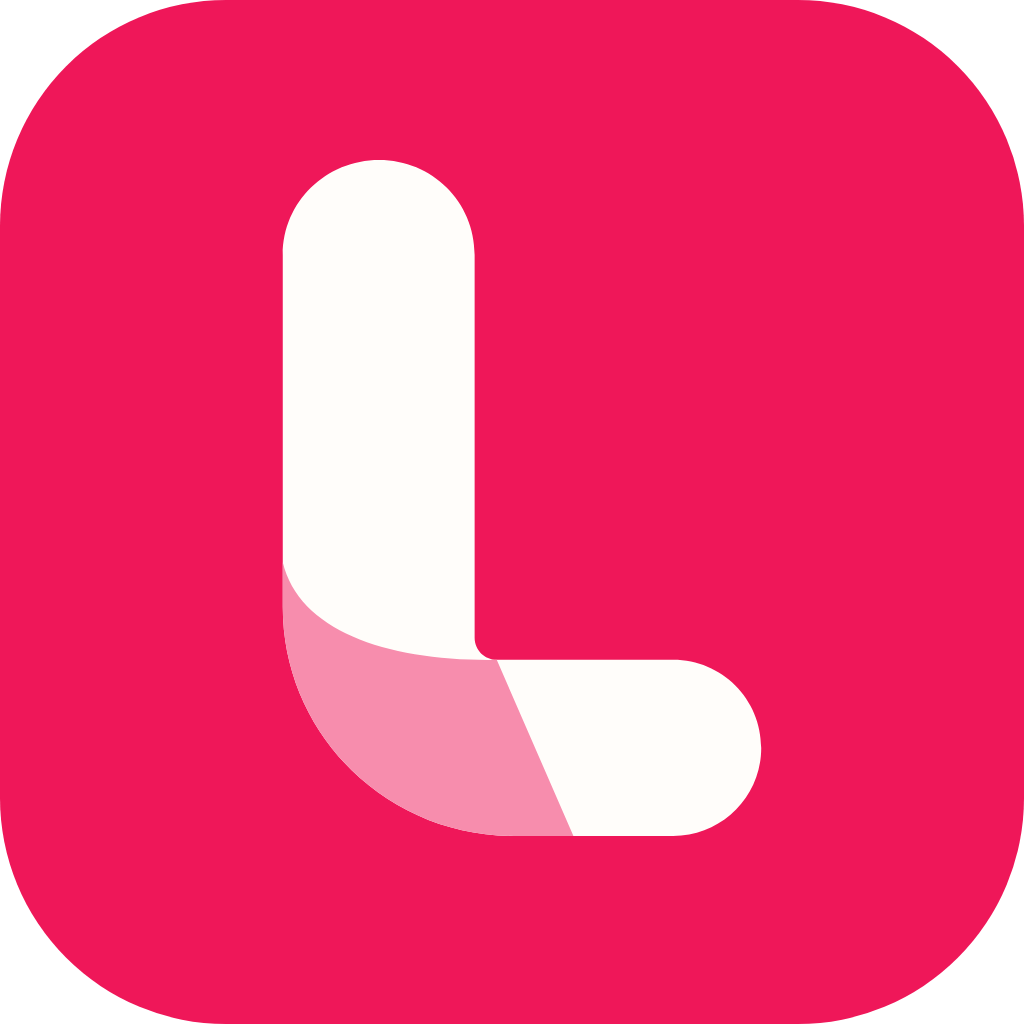 The Longnote icon as a flat tile: a cream folded ribbon L on a raspberry-pink rounded square.